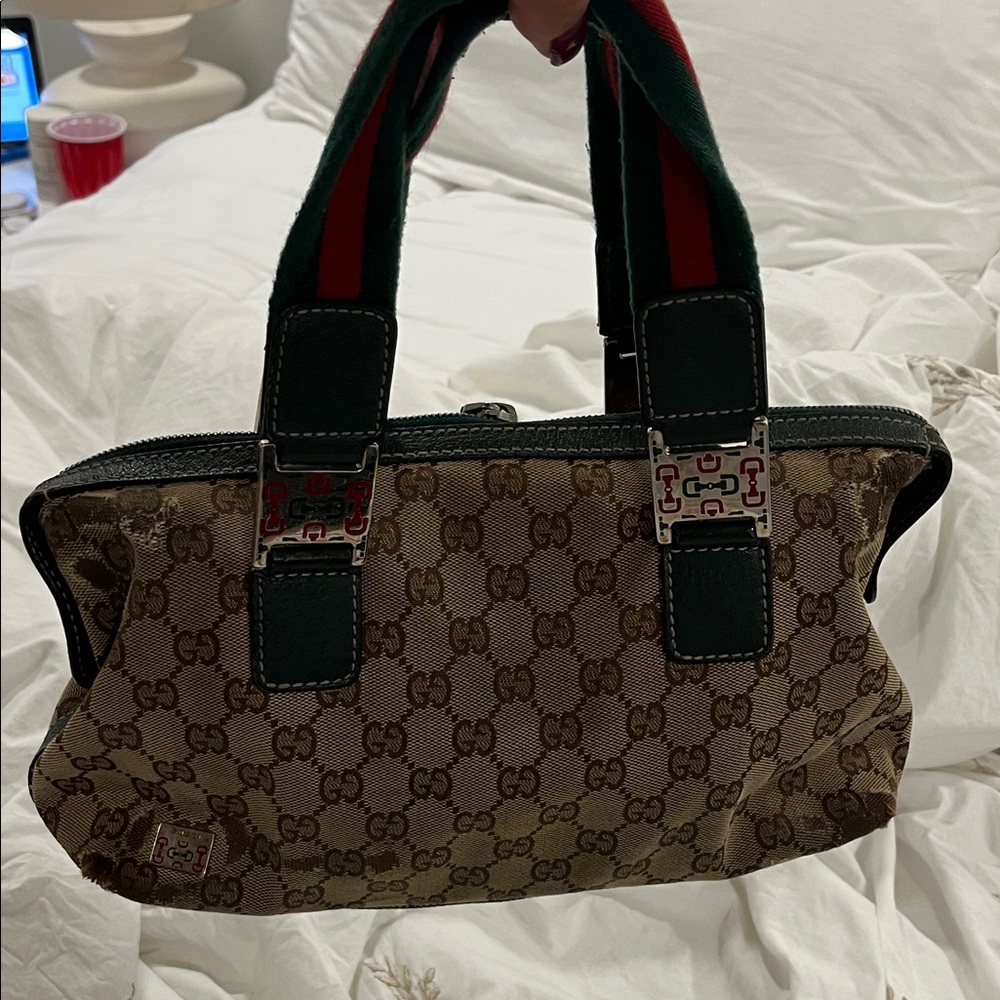 Gucci Beige and Green Monogram Tote - Picture 7 of 7